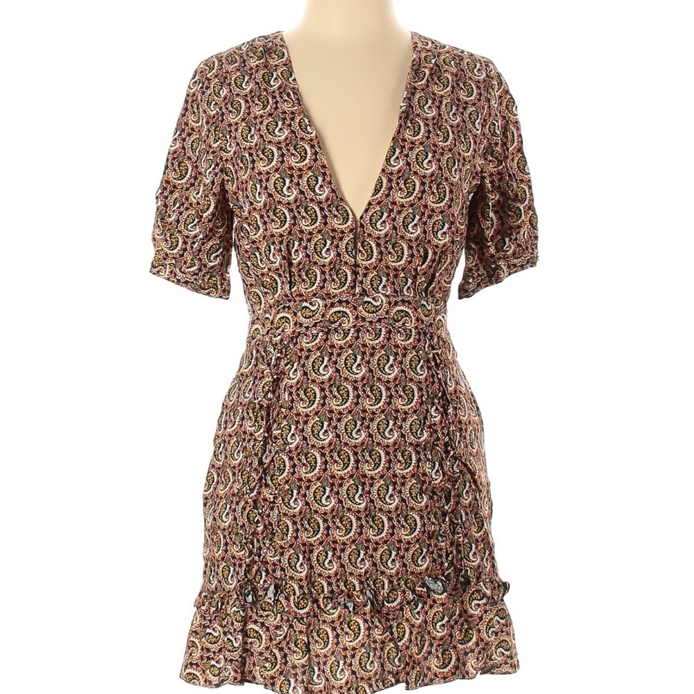Brown and Cream Ruffled Puff Sleeve Sundress